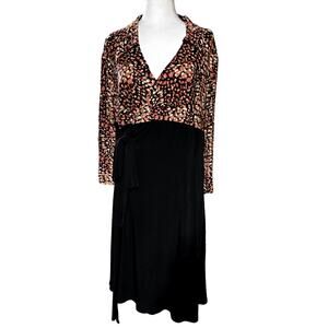 Studio Womens 22W Black & Pink Spotted Long Sleeve Professional Wrap Dress